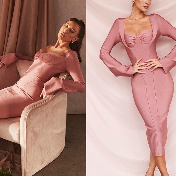 House of CB Dresses & Skirts - HOUSE OF CB 'Body' Rose Bandage Midi Dress NWOT